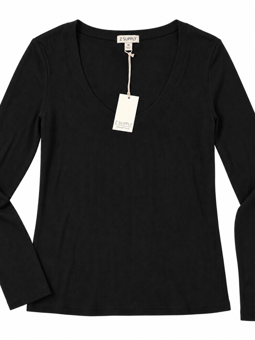 Z Supply Black Ribbed Long Sleeve Scoop Neck Tee